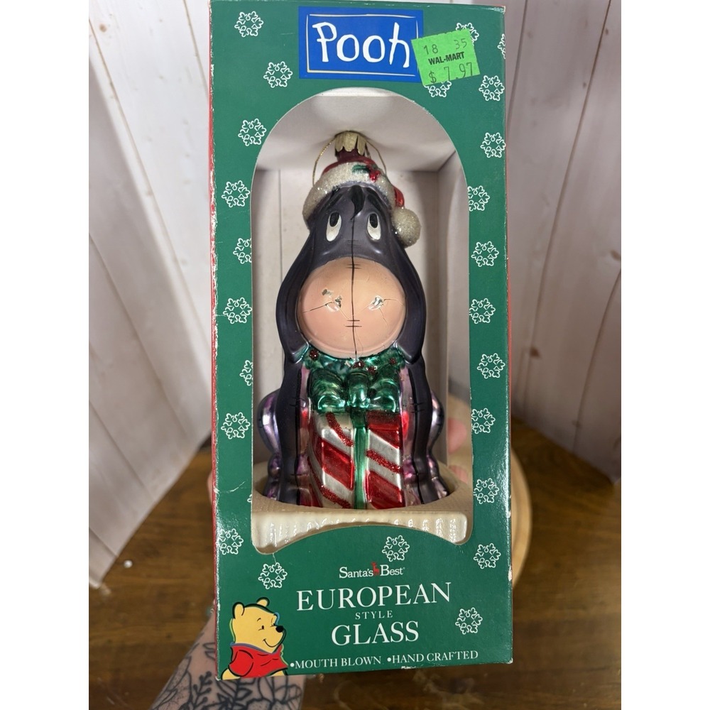 Santa's Best Disney Winnie the Pooh Eeyore European Blown Glass Ornament Large